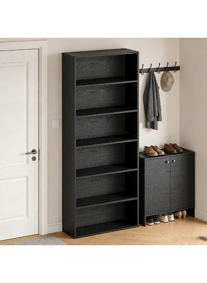Anvanke 180cm black 6-Tier Floor Standing Bookshelf | Sturdy Display Storage Bookcase | Home Office Living Room Bedroom Decor Furniture Unit - Image 1